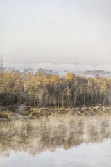 Misty forest and fog along the river Sozh, Gomel, Belarus