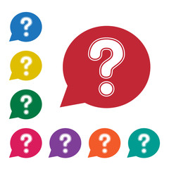 White question mark sign in red speech balloon. Help icon. Colorful set additional versions icons. Vector illustration