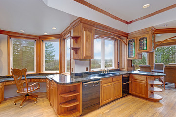 Gorgeous light filled mansion features an opulent kitchen