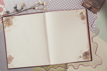 top view of opened book with copy space
