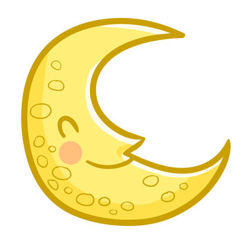 Cute and funny crescent moon smiling happily - vector.