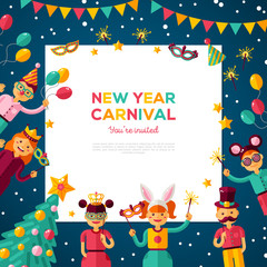 Fototapeta premium Children New year carnival party with square frame