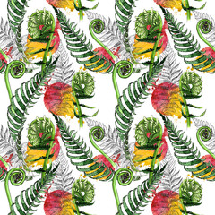 Tropical fern leaves pattern in a watercolor style. Aquarelle wild flower for background, texture, wrapper pattern, frame or border.