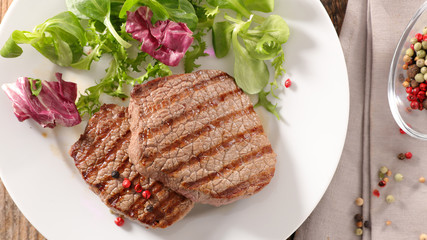 grilled beef steak and salad