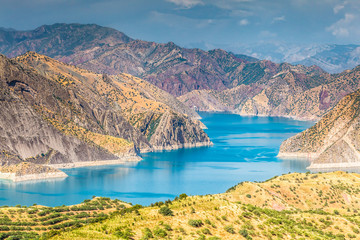 Obraz na płótnie Canvas Nice view of Nurek Reservoir in Tajikistan