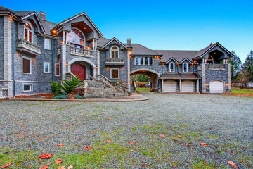Beautiful curb appeal of a luxurious stone wedding venue