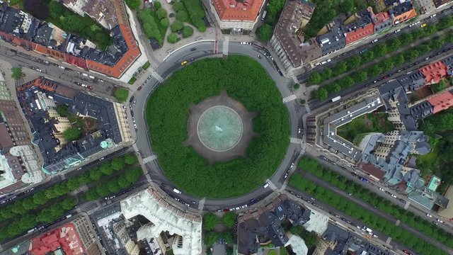 Karlaplan Park, Square and Fountain, located in the city of Stockholm, Sweden.