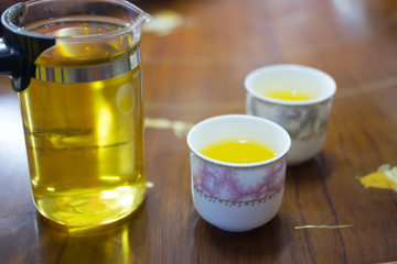 Hot tea in traditional ceramic tea cup
