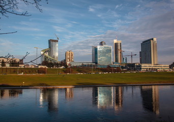 Fototapeta premium Vilnius,the Buildings on the Right Bank of the River Neris,Lithuania