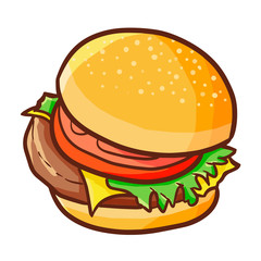 Funny and yummy hamburger ready to eat - vector.