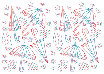 Umbrella doodle pattern background