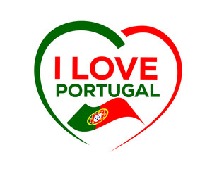 I love portugal with outline of heart and flag of portugal, icon design, isolated on white background.