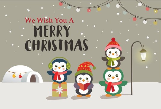  Christmas background design with cartoon penguin. Vector illustration.