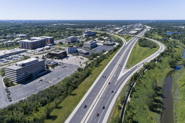 Highway, Overpass, Ramps and Buildings Aerial