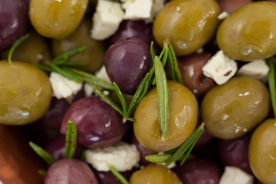 Olives with cheese and rosemary