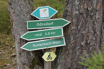 Wegweiser an Bäumen