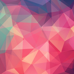 Geometric pattern, polygon triangles vector background in pink, red, green  tones. Illustration pattern