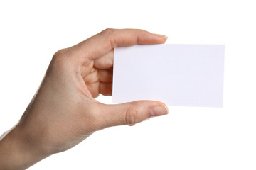 Obraz premium Female hand holding a blank business card