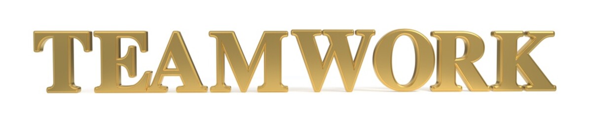 Gold-colored teamwork post, 3d rendering