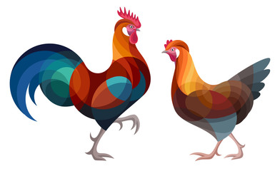 Stylized Chickens - Altsteirer Rooster and Hen