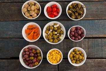 Various food arranged on table