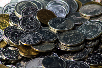 Pile of coins close up photography. Money saving solution.