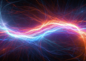 Fire and ice plasma lightning bolt. Electrical energy background