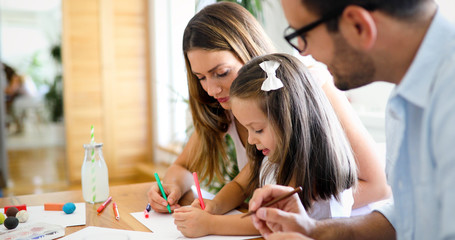 Happy familiy spending fun time at home