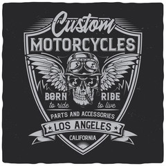 Vintage label design with lettering composition on dark background. Motorcycles theme