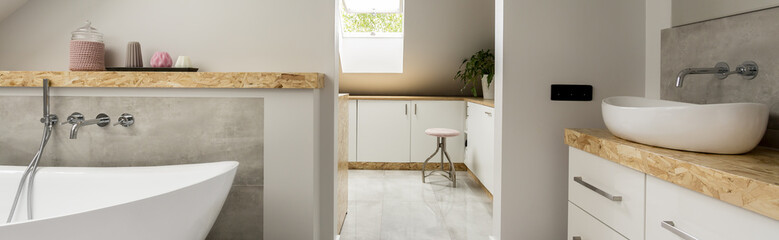 Grey bathroom in attic