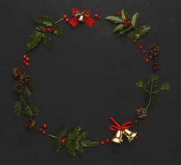 Christmas decoration frame on black background