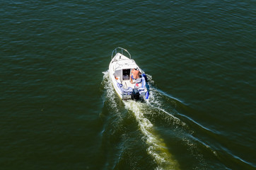 Motor boat on a river Dnieper