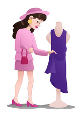 Obraz na płótnie Canvas shopping woman pick dress on isolated