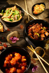 asian food on wooden table