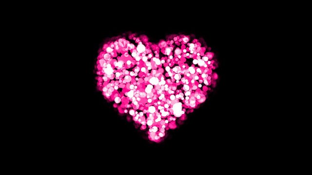 4K animation looping Valentine's Day greeting bokeh light glowing Heart symbol in the black background