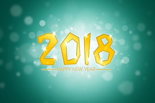 happy new year 2018 with bokeh and green background