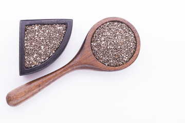 Chia seeds in wooden container