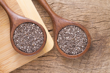 Chia seeds in wooden container