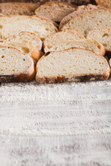 Bakery concept. Plenty of sliced bread background