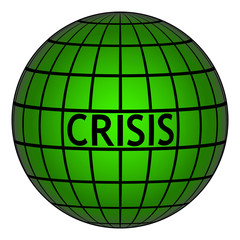 Crisis text on sphere with gird against white background