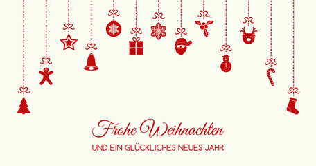 Frohe Weihnachten - Merry Christmas in German. Concept of Christmas card with decoration. Vector.