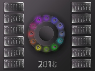 Calendar 2018 and signs of the zodiac.