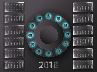 Calendar 2018 and signs of the zodiac.