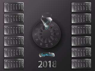 Calendar 2018 and signs of the zodiac.