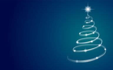 Silver Christmas tree on blue background with copyspace. Vector.