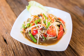 Thai papaya salad also known as Som Tum from Thailand