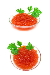 red salmon caviar isolated on white background