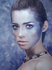 Snow queen, winter female portrait, fashionable style