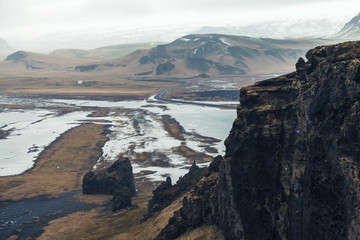 Iceland, Black sand beach landscape
