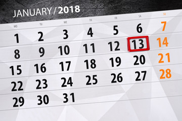 Fototapeta premium the daily isolated calendar 2018 on the day of January 13